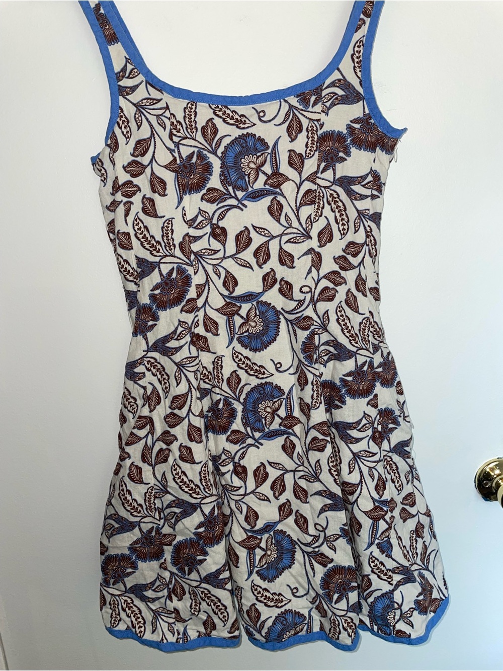 Rachel Zoe Cream Floral Mini Dress with Blue Trim
